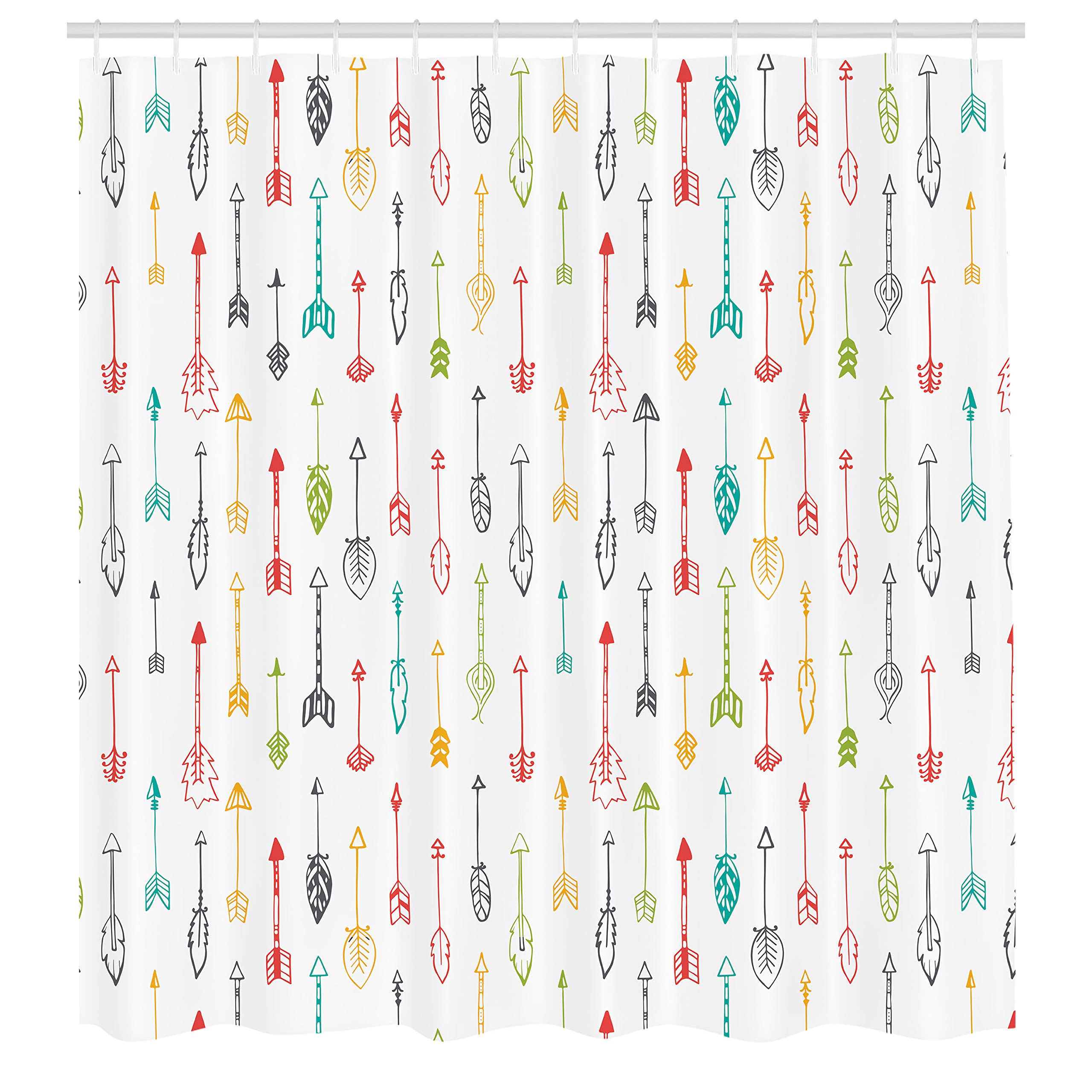 Ambesonne Arrows Shower Curtain, Colorful Hand Drawn Doodle Style Fun Art With Boho Style Arrows Vertical Pattern, Cloth Fabric